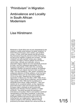 Primitivism” in Migration Ambivalence and Locality in South African Modernism