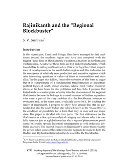 Rajinikanth and the “Regional Blockbuster”