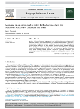 Language in an Ontological Register: Embodied Speech in the Northwest Amazon of Colombia and Brazil
