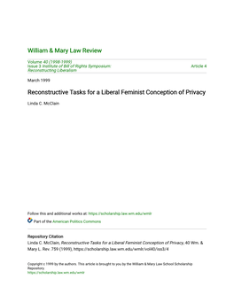 Reconstructive Tasks for a Liberal Feminist Conception of Privacy