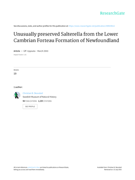 Unusually Preserved Salterella from the Lower Cambrian Forteau Formation of Newfoundland