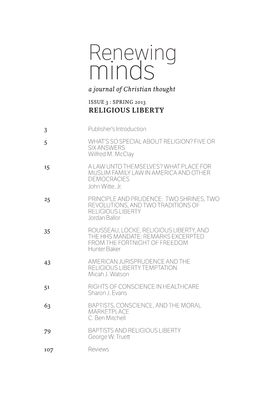 Renewing Minds a Journal of Christian Thought