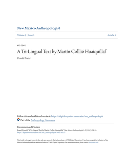 A Tri-Lingual Text by Martín Colllió Huaiquillaf Donald Brand