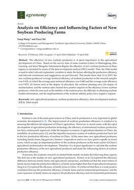 Analysis on Efficiency and Influencing Factors of New Soybean Producing