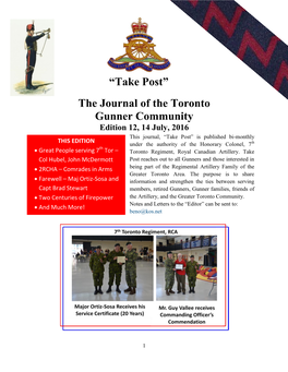 “Take Post” the Journal of the Toronto Gunner Community