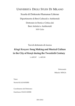 Këngë Korçare: Song Making and Musical Culture in the City of Korçë During the Twentieth Century