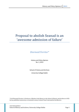Proposal to Abolish Seanad Is an ‘Awesome Admission of Failure’
