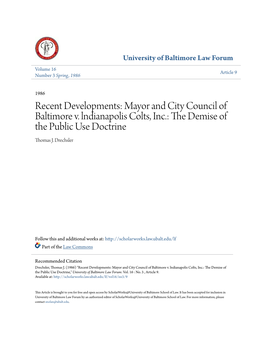 Mayor and City Council of Baltimore V. Lndianapolis Colts, Inc.: the Ed Mise of the Public Use Doctrine Thomas J