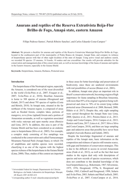Anurans and Reptiles of the Reserva Extrativista Beija-Flor Brilho De Fogo, Amapá State, Eastern Amazon