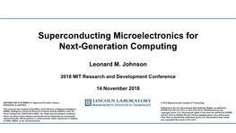 Superconducting Microelectronics for Next-Generation Computing
