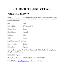 Curriculum Vitae Personal Biodata