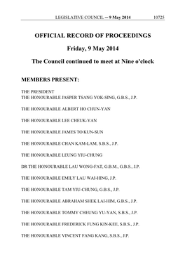 OFFICIAL RECORD of PROCEEDINGS Friday, 9 May