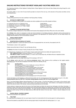 Sailing Instructions for Tennents West Highland Yachting Week 2008