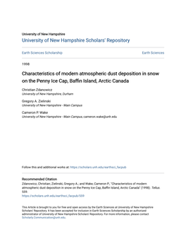 Characteristics of Modern Atmospheric Dust Deposition in Snow on the Penny Ice Cap, Baffin Island, Arctic Canada