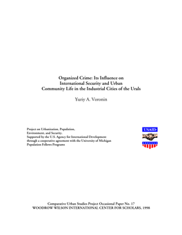 Organized Crime: Its Influence on International Security and Urban Community Life in the Industrial Cities of the Urals