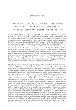 Landscape Gardening and the Metropolis: Reptonian Influences on John Nash’S Transformation of St James’S Park, 1814–30