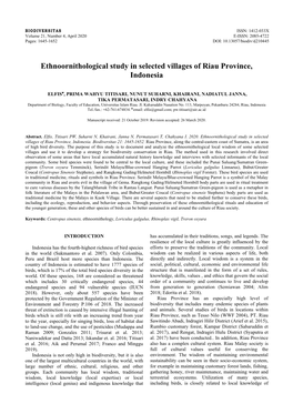 Ethnoornithological Study in Selected Villages of Riau Province, Indonesia