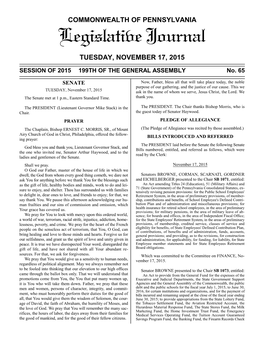 COMMONWEALTH of PENNSYLVANIA Legislative Journal