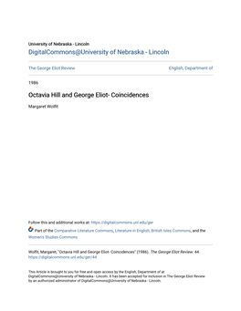 Octavia Hill and George Eliot- Coincidences