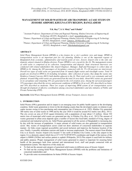 Management of Solid Wastes of Air Transport: a Case Study on Jessore Airport, Khulna City Region, Bangladesh