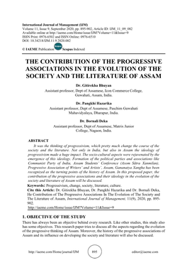 The Contribution of the Progressive Associations in the Evolution of the Society and the Literature of Assam