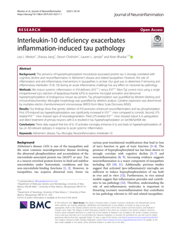 Interleukin-10 Deficiency Exacerbates Inflammation-Induced Tau Pathology Lea L