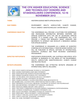 The Cfk Higher Education, Science and Technology Donors and Stakeholders Conference, 12-16 November 2012