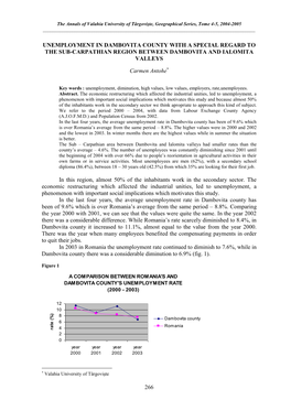 Unemployment in Dambovita County with a Special Regard to the Sub-Carpathian Region Between Dambovita and Ialomita Valleys