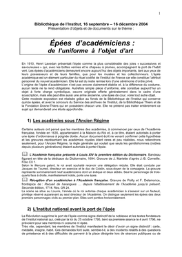 Epées D'académiciens