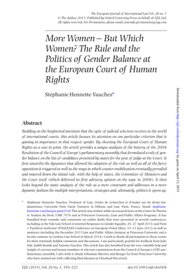 The Rule and the Politics of Gender Balance at the European Court of Human Rights Downloaded from Stéphanie Hennette Vauchez*