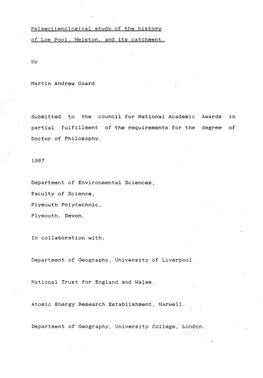 Palaeolimnological Studv of the History of Loe Pool. Helston, and Its Catchm.Ent