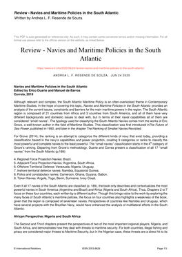 Navies and Maritime Policies in the South Atlantic Written by Andrea L