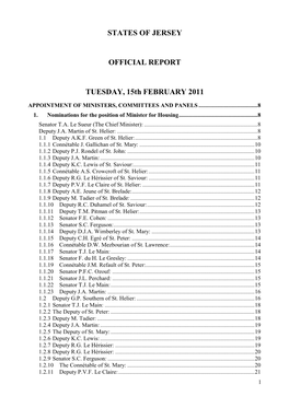 STATES of JERSEY OFFICIAL REPORT TUESDAY, 15Th