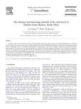 The Structure and Harvesting Potential of the Sand Forest in Tshanini Game Reserve, South Africa ⁎ J.Y