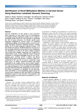 Identification of Novel Methylation Markers in Cervical Cancer Using Restriction Landmark Genomic Scanning