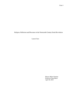 Religion, Hellenism and Discourse in the Nineteenth Century Greek Revolution