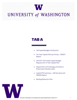 • UW Capital Budget Introduction • Ten Year Capital Plan by Priority – CBS001 Report • UW 2017-2019 State Capital Budget