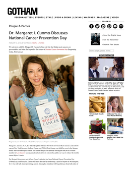 Dr. Margaret I. Cuomo Discusses National Cancer Prevention