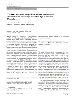 ITS Rdna Sequence Comparisons Resolve Phylogenetic Relationships in Orostachys Subsection Appendiculatae (Crassulaceae)