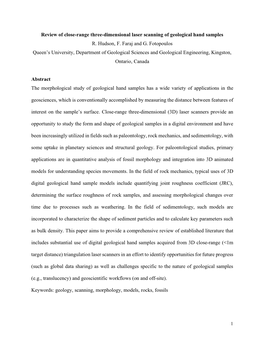 Review of Close-Range Three-Dimensional Laser Scanning of Geological Hand Samples R