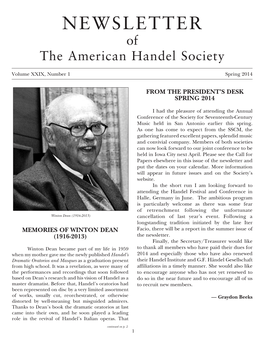 NEWSLETTER of the American Handel Society