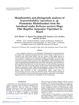 (Nematoda: Rhabdiasidae) from the Lancehead Snake Bothrops Moojeni Hoge, 1966 (Reptilia: Serpentes: Viperidae) in Brazil