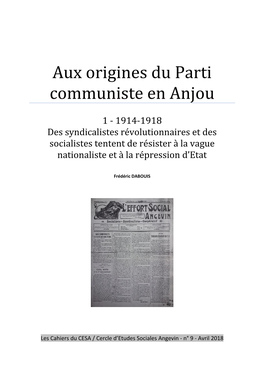 Aux Origines Du Parti Communiste En Anjou