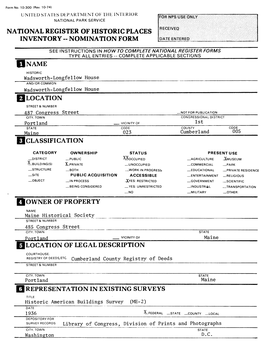 National Register of Historic Places Inventory -- Nomination Form