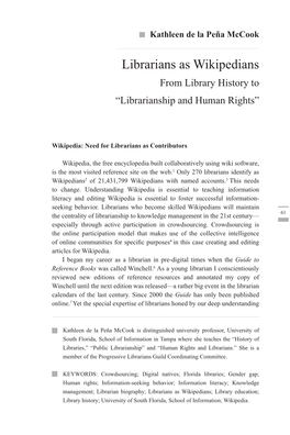 Librarians As Wikipedians from Library History to “Librarianship and Human Rights”
