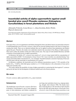 Insecticidal Activity of Alpha-Cypermethrin Against Small Banded Pine Weevil Pissodes Castaneus (Coleoptera: Curculionidae) in Forest Plantations and Thickets