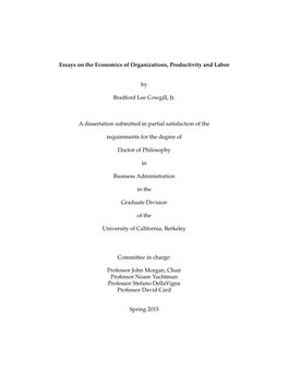 Essays on the Economics of Organizations, Productivity and Labor