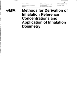 EPA Methods for Derivation of Inhalation Reference Concentrations and Application of Inhalation Dosimetry P