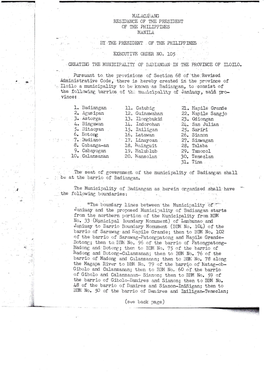 ANG Residlence of the PRESIDENT of the Philippiillis HANILA by the PRESIDENT. of the PHILIPPINES EXECUTIVE OILDER