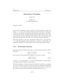 Equivalence Principles 15.1 Newtonian Gravity